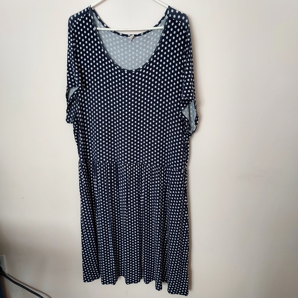 Old Navy Blue Polka-dot Soft Stretch Viscose maxi dress XXL Relaxed Fit Comfy